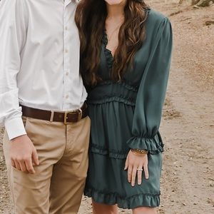 Long-Sleeve Teal Ruffle Dress
